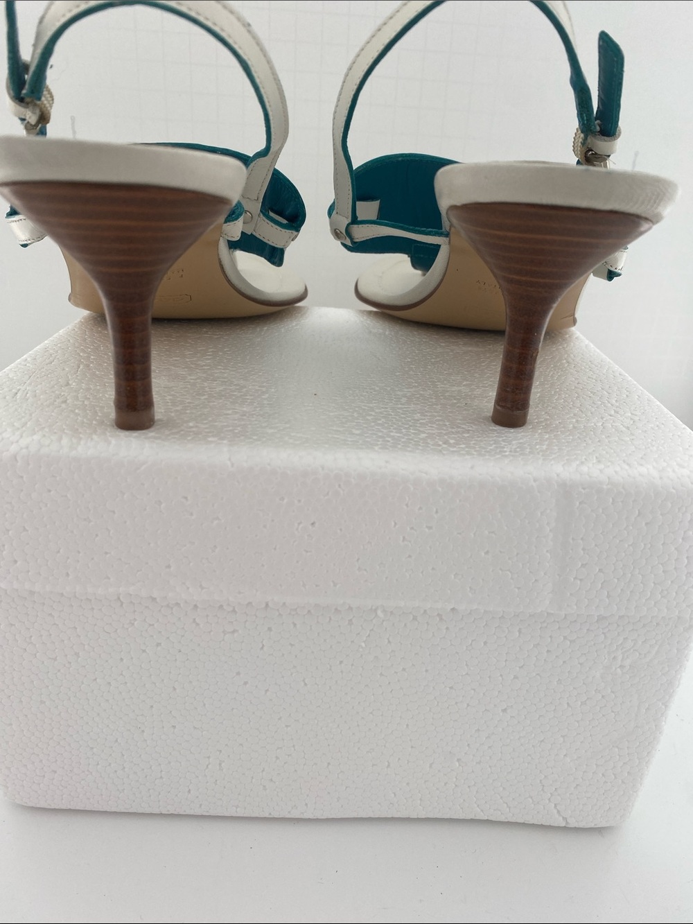 Coach White Leather Thong Sandals with Teal Straps - Picture 3 of 5